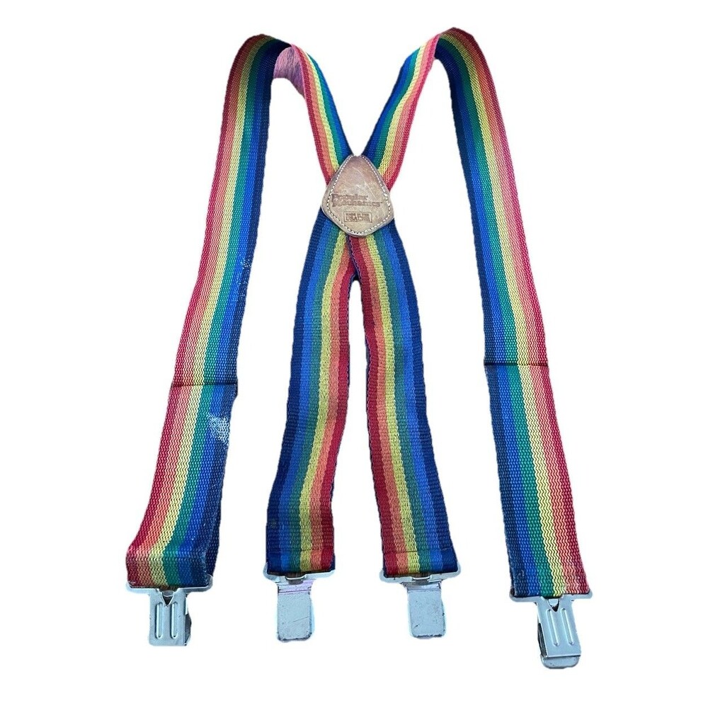 VTG Rainbow Suspenders 70’s-80’s Mork & Mindy Wide Popular Mechanics Clips